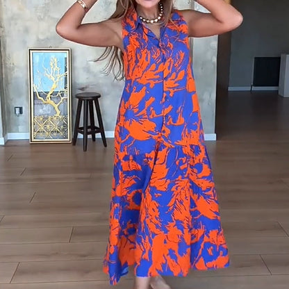 ✨Rochie lungă fără mâneci cu imprimeu, pentru femei👗