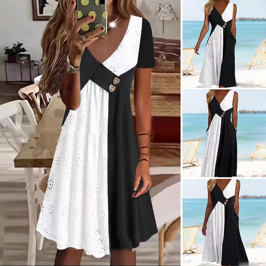 💃 Rochii elegante pentru femei cu patchwork cu decolteu în V