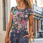 Women's Floral Printed Short-Sleeve Long Dresses