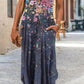 Women's Floral Printed Short-Sleeve Long Dresses