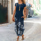 Women's Floral Printed Short-Sleeve Long Dresses