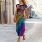 Women's Floral Printed Short-Sleeve Long Dresses