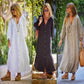 Femei Minimalist bumbac lenjerie V-neck rochie lungă