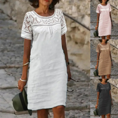 [M-3XL]💃Rochie casual cu guler rotund din dantelă pentru femei