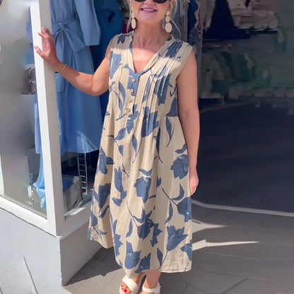 Rochie lungă fără mâneci cu imprimeu pentru femei