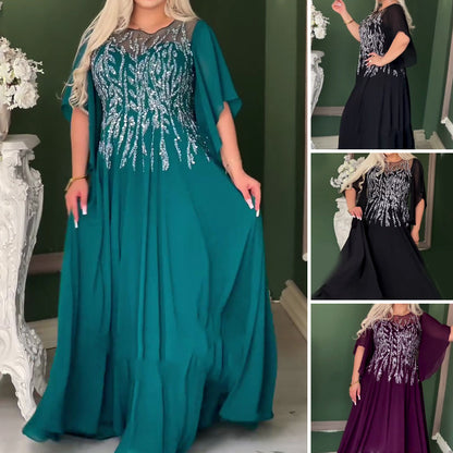 Rochii de seară elegante pentru femei, cu guler rotund și dantelă cu strasuri