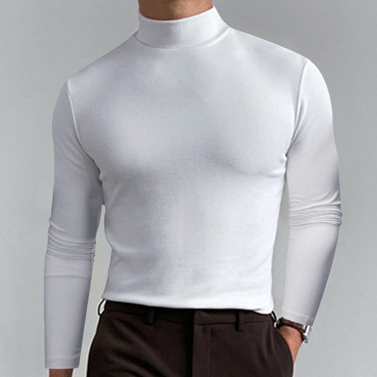 ☁️Stretchy Comfort, Everyday Versatile👕 Men's High Neck Slim Fit T-Shirt – Breathable Stretch & Casual Fit