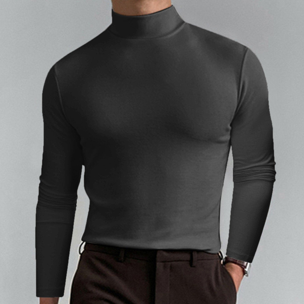 ☁️Stretchy Comfort, Everyday Versatile👕 Men's High Neck Slim Fit T-Shirt – Breathable Stretch & Casual Fit