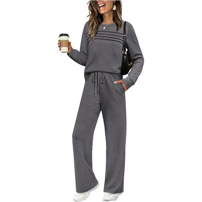 ☁️Soft & Breathable, All-Day Comfort🏠 Women's Lounge Set – Crew Neck Top & Drawstring Pants | Perfect for Home, Weekend Relaxation & Everyday Ease ✨