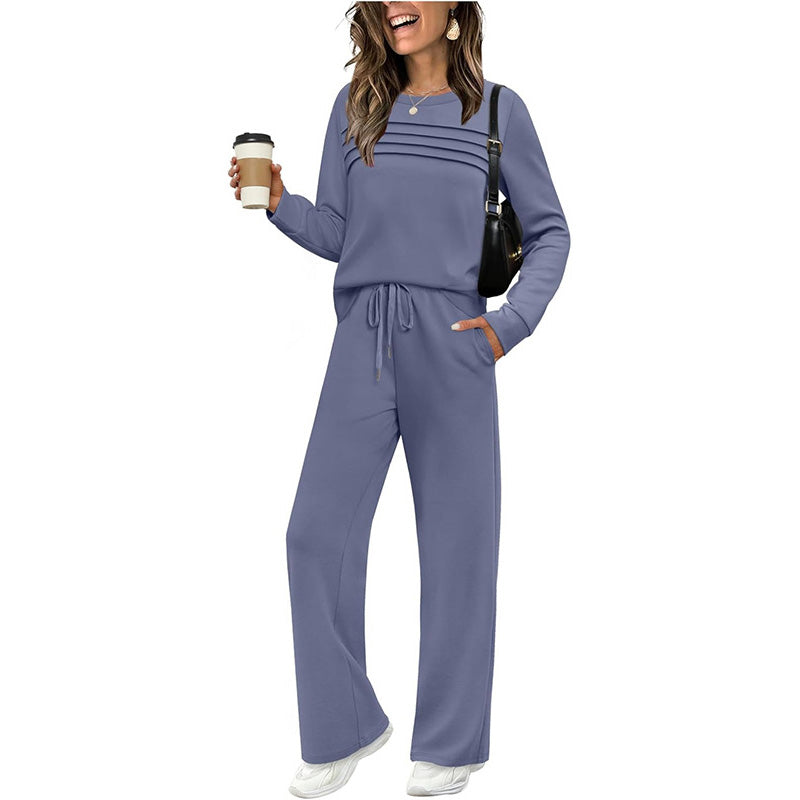 ☁️Soft & Breathable, All-Day Comfort🏠 Women's Lounge Set – Crew Neck Top & Drawstring Pants | Perfect for Home, Weekend Relaxation & Everyday Ease ✨