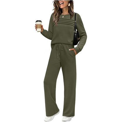 ☁️Soft & Breathable, All-Day Comfort🏠 Women's Lounge Set – Crew Neck Top & Drawstring Pants | Perfect for Home, Weekend Relaxation & Everyday Ease ✨