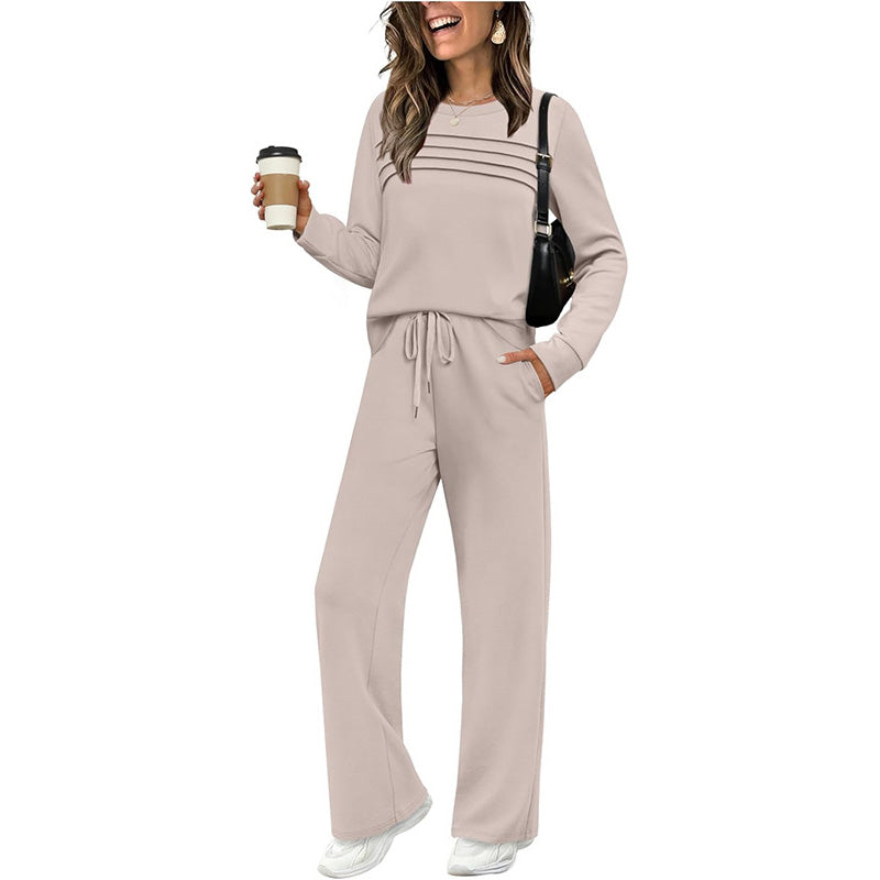 ☁️Soft & Breathable, All-Day Comfort🏠 Women's Lounge Set – Crew Neck Top & Drawstring Pants | Perfect for Home, Weekend Relaxation & Everyday Ease ✨