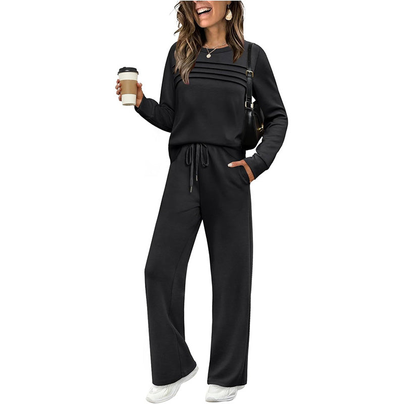 ☁️Soft & Breathable, All-Day Comfort🏠 Women's Lounge Set – Crew Neck Top & Drawstring Pants | Perfect for Home, Weekend Relaxation & Everyday Ease ✨