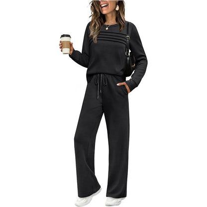 ☁️Soft & Breathable, All-Day Comfort🏠 Women's Lounge Set – Crew Neck Top & Drawstring Pants | Perfect for Home, Weekend Relaxation & Everyday Ease ✨
