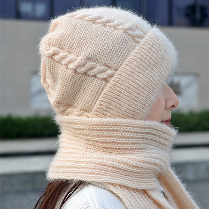 🧣2-in-1 Full Warmth, Head & Neck Coverage👒 2-in-1 Hooded Beanie with Neck Warmer – Thick Knit, Windproof & Warm ✨