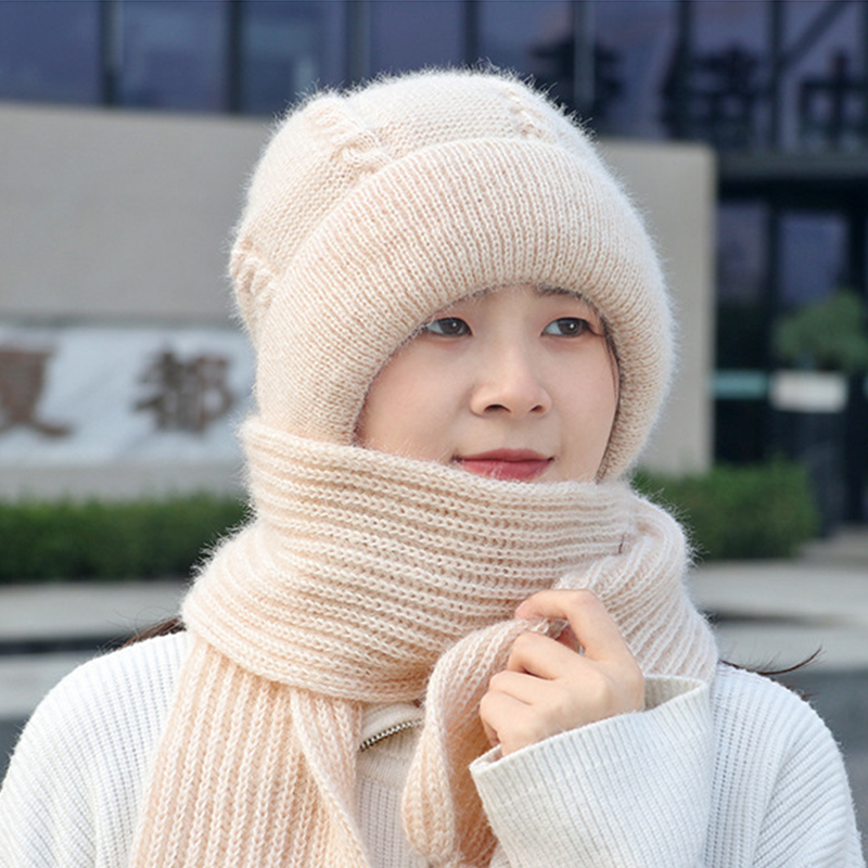 🧣2-in-1 Full Warmth, Head & Neck Coverage👒 2-in-1 Hooded Beanie with Neck Warmer – Thick Knit, Windproof & Warm ✨