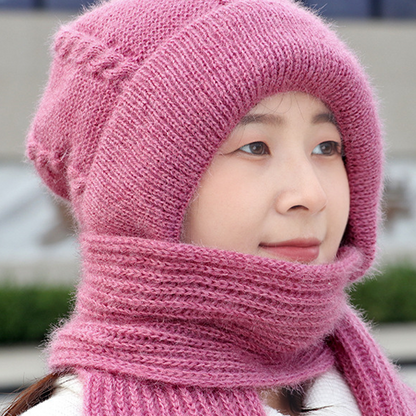 🧣2-in-1 Full Warmth, Head & Neck Coverage👒 2-in-1 Hooded Beanie with Neck Warmer – Thick Knit, Windproof & Warm ✨