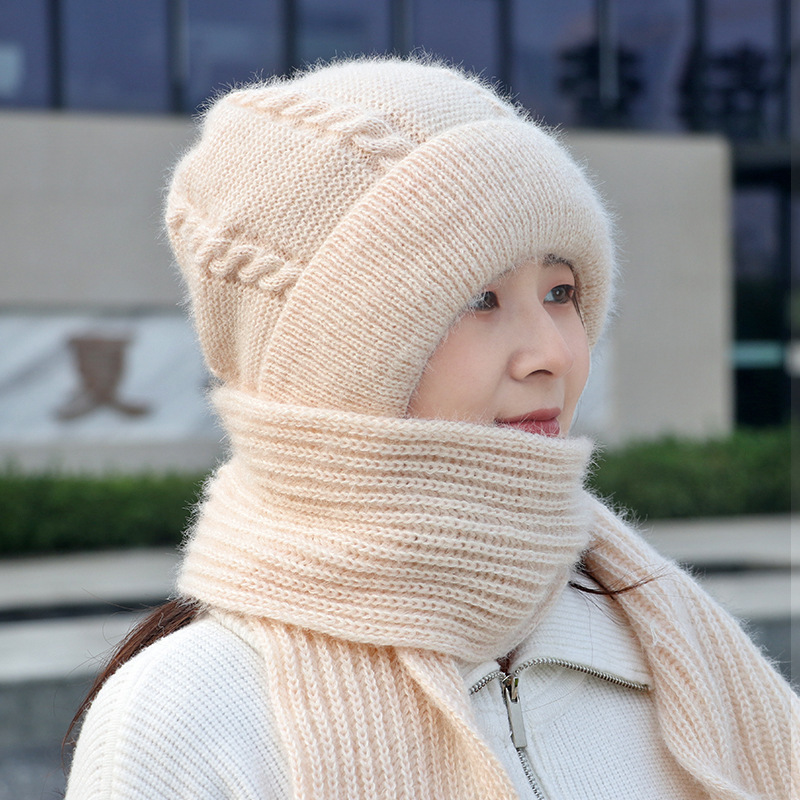 🧣2-in-1 Full Warmth, Head & Neck Coverage👒 2-in-1 Hooded Beanie with Neck Warmer – Thick Knit, Windproof & Warm ✨
