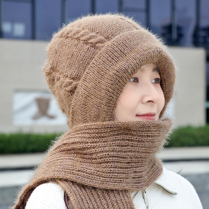 🧣2-in-1 Full Warmth, Head & Neck Coverage👒 2-in-1 Hooded Beanie with Neck Warmer – Thick Knit, Windproof & Warm ✨