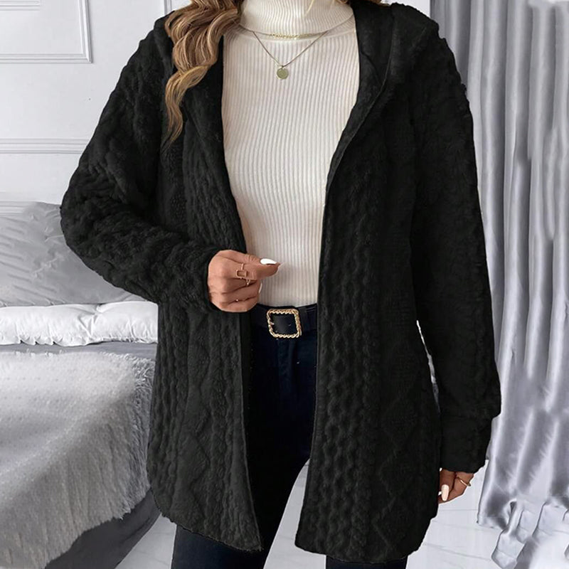 👚 Women's Mid-Length Hooded Quilted Plush Coat – Double-Sided Plush & Hooded Design