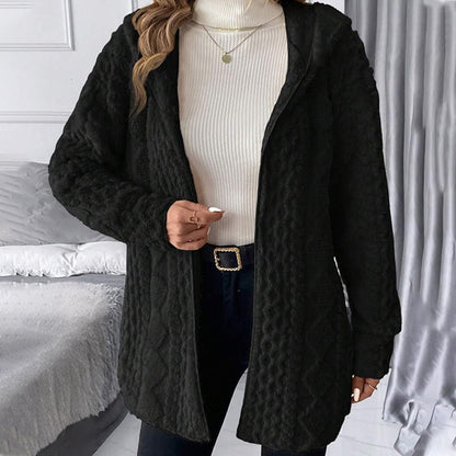👚 Women's Mid-Length Hooded Quilted Plush Coat – Double-Sided Plush & Hooded Design