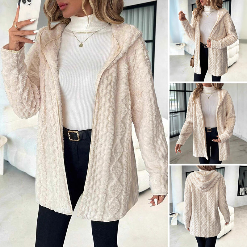 👚 Women's Mid-Length Hooded Quilted Plush Coat – Double-Sided Plush & Hooded Design