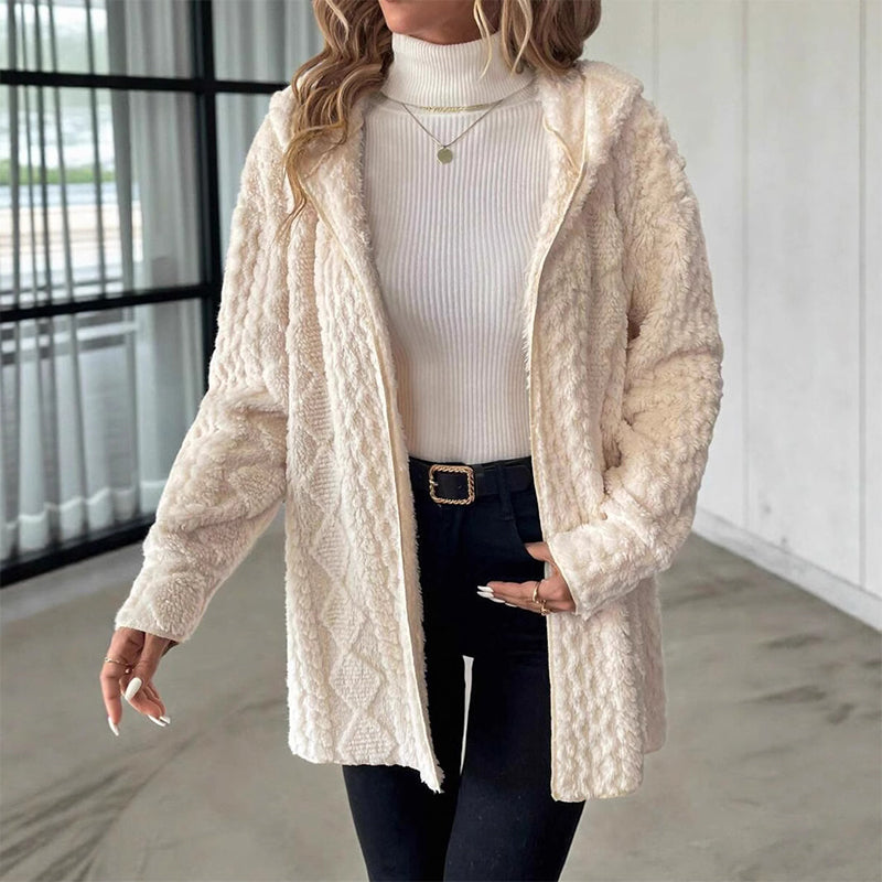 👚 Women's Mid-Length Hooded Quilted Plush Coat – Double-Sided Plush & Hooded Design