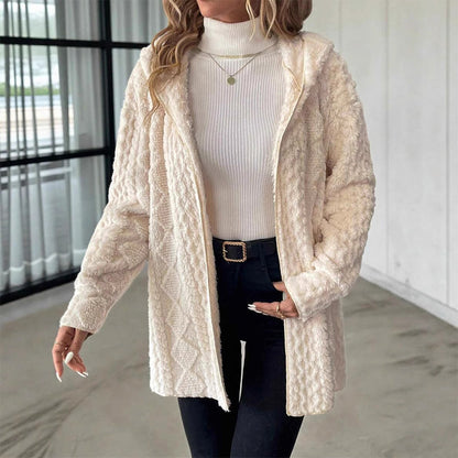 👚 Women's Mid-Length Hooded Quilted Plush Coat – Double-Sided Plush & Hooded Design