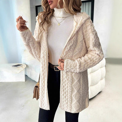 👚 Women's Mid-Length Hooded Quilted Plush Coat – Double-Sided Plush & Hooded Design