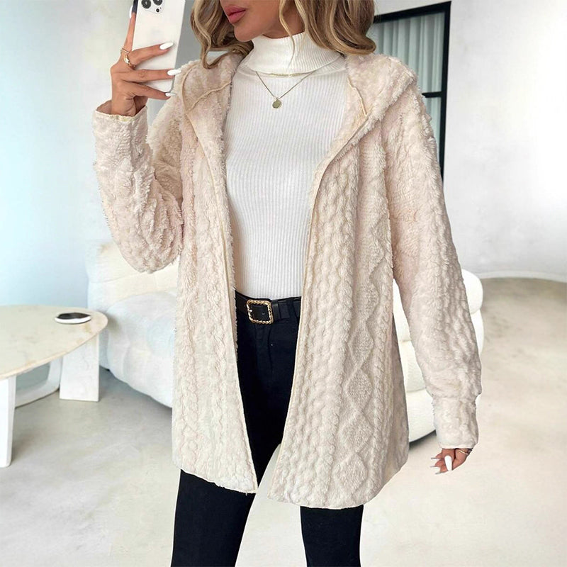 👚 Women's Mid-Length Hooded Quilted Plush Coat – Double-Sided Plush & Hooded Design