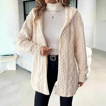👚 Women's Mid-Length Hooded Quilted Plush Coat – Double-Sided Plush & Hooded Design