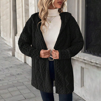 👚 Women's Mid-Length Hooded Quilted Plush Coat – Double-Sided Plush & Hooded Design