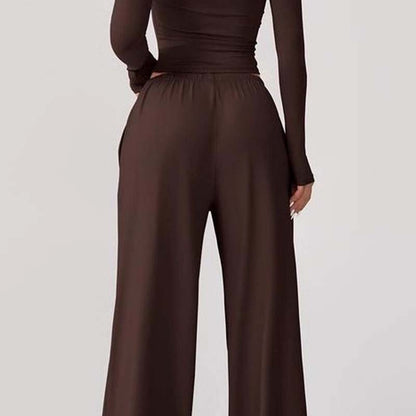 👗High-Waist Slimming, Elongating✨ Women's Two-Piece Set – Fitted Top & Wide-Leg Pants, Flattering Silhouette ✨