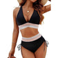 👙✨ Set Bikini cu Decolteu în V și Design Peticit – Subliniază-ți Silueta și Fii Gata de Vară! 🏖️☀️