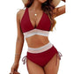 👙✨ Set Bikini cu Decolteu în V și Design Peticit – Subliniază-ți Silueta și Fii Gata de Vară! 🏖️☀️