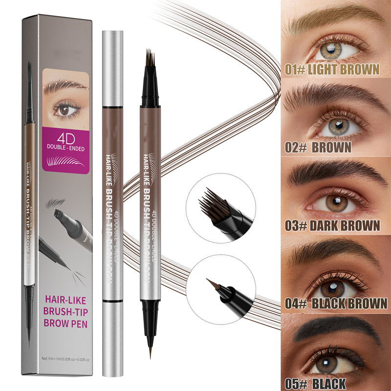 ✏️Microblade Precision, Natural Hair Strokes👁️ Dual-Ended Brow & Eyeliner Pen – Four-Prong Tip | Effortlessly Create Natural Brows, Perfect for Daily Makeup ✨