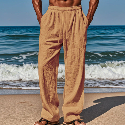 👖 Pantaloni Bărbați din In, Croială Lejeră cu Buzunare – Stil și Confort pentru Vară ✨