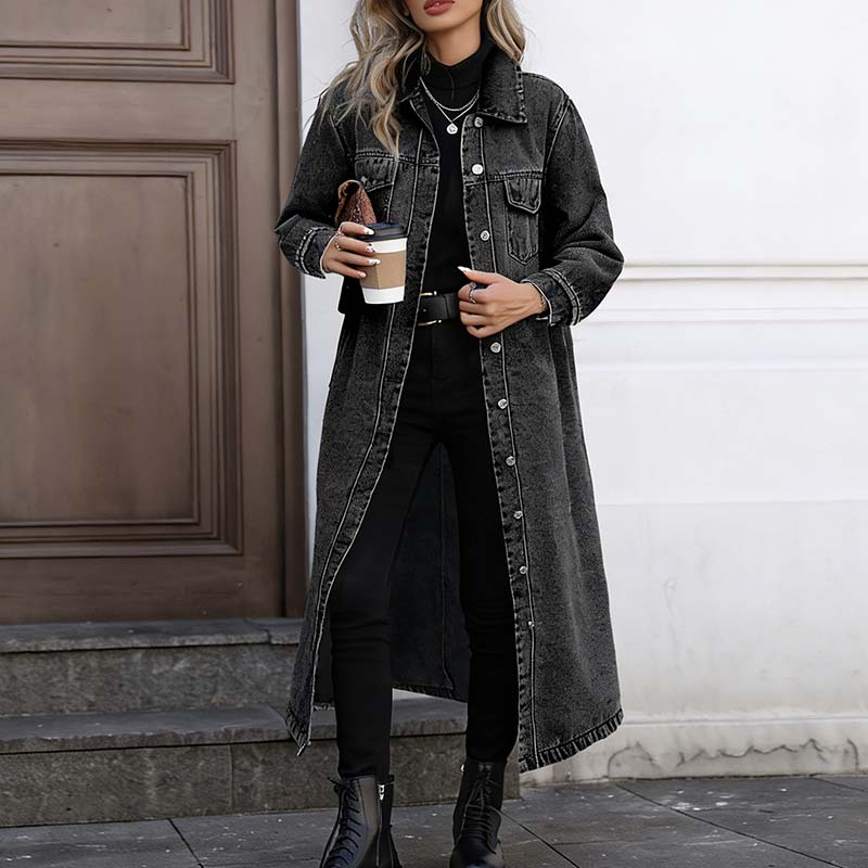 ✨Longline Slimming, Layer in Style🧥 Women's Longline Button-Up Denim Coat – Slim Cut & Layer-Friendly