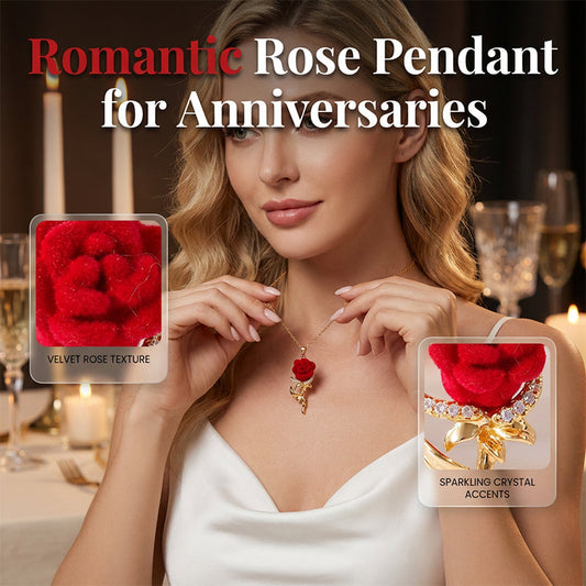 ✨ Colier elegant cu pandantiv în formă de trandafir roșu – accente de cristal, finisaj auriu ✨