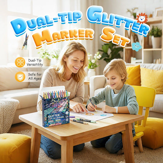 🎨✨ Set de Markere cu Sclipici, Vârf Dublu – 24 de Culori Vibrante pentru Creații Magice! 🖌️💖