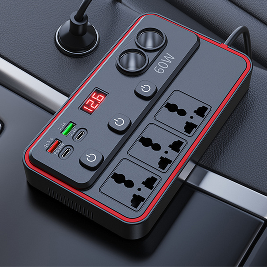 🔌⚡ Încărcător Auto Multifuncțional cu Prize AC & USB – Transformă-ți Mașina într-o Priză Mobilă! 🚗📱