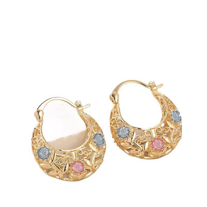 ✨🌙 Cercei Aurii în Formă de Semilună cu Flori din Email – Eleganță & Stil Boho-Chic! 🌸💫