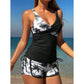 🌺👙 Set Tankini cu Talie Înaltă & Șort Imprimat Tropical – Stil de Resort & Siluetă Subțire! ✨🌴