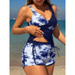 🌺👙 Set Tankini cu Talie Înaltă & Șort Imprimat Tropical – Stil de Resort & Siluetă Subțire! ✨🌴