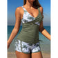 🌺👙 Set Tankini cu Talie Înaltă & Șort Imprimat Tropical – Stil de Resort & Siluetă Subțire! ✨🌴
