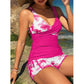 🌺👙 Set Tankini cu Talie Înaltă & Șort Imprimat Tropical – Stil de Resort & Siluetă Subțire! ✨🌴