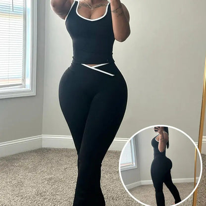 👗✨ Set Elegant cu Top și Pantaloni Evazați – Talie Subțire și Siluetă de Vis! 💃🖤