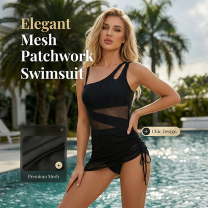 🩱 Costum de Baie Dintr-o Singură Piesă cu Plasă Sexy și Patchwork – Stil Feminin Modern ✨