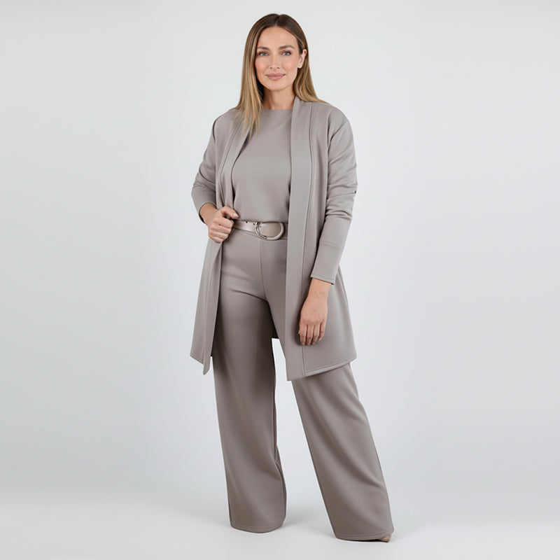 👗Elegant 3-Piece Set, Effortless Styling – Women's Long Cardigan, Top & Pants Set ✨