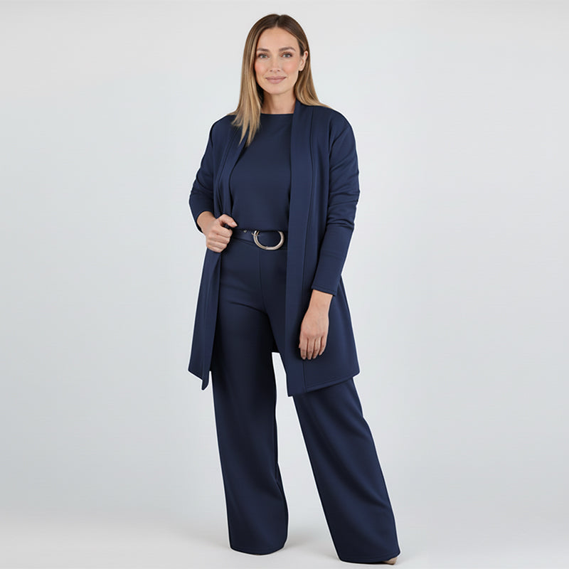👗Elegant 3-Piece Set, Effortless Styling – Women's Long Cardigan, Top & Pants Set ✨